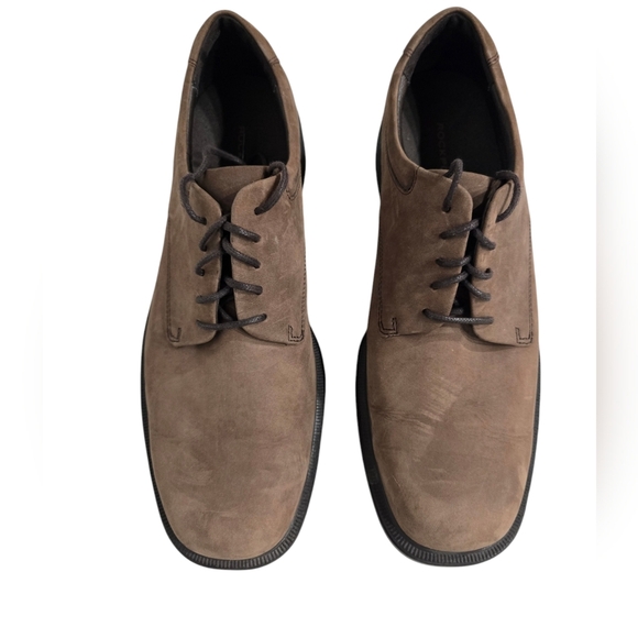 Rockport Tan Brown Leather Square Toe Chunky Dress Shoes 12 Narrow - Picture 1 of 9